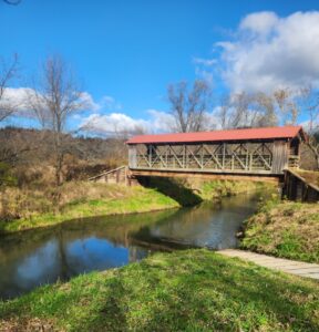 covered bridge over the Kickapoo River in Wisconsin